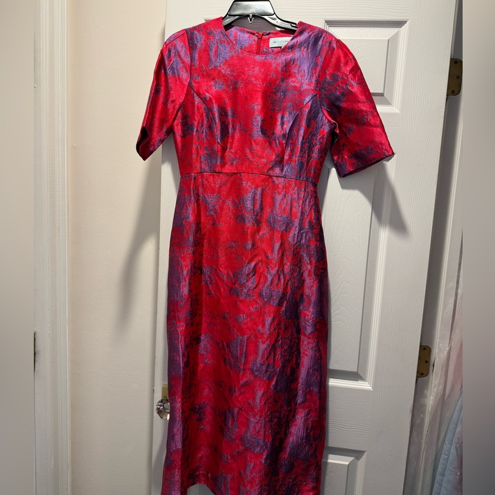 Tuckernuck Red and Purple Jacquard Midi Dress